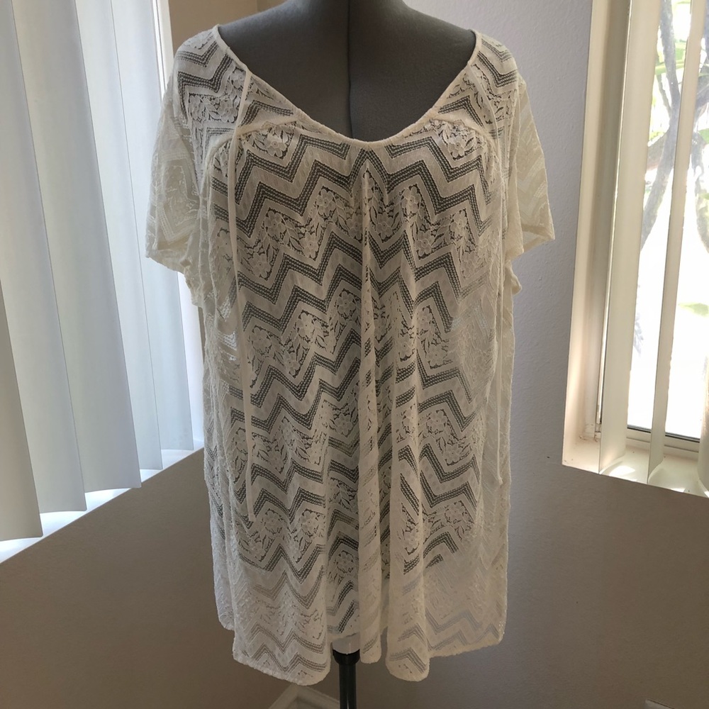 🇺🇸 TORRID Cream Lace Short-Sleeve Blouse. Size 2X